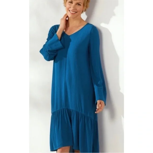 Soft Surroundings | Dresses | Soft Surroundings Mirabella Moroccan Tunic  Gauze Dress Crinkle Vneck Tiered Teal | Poshmark